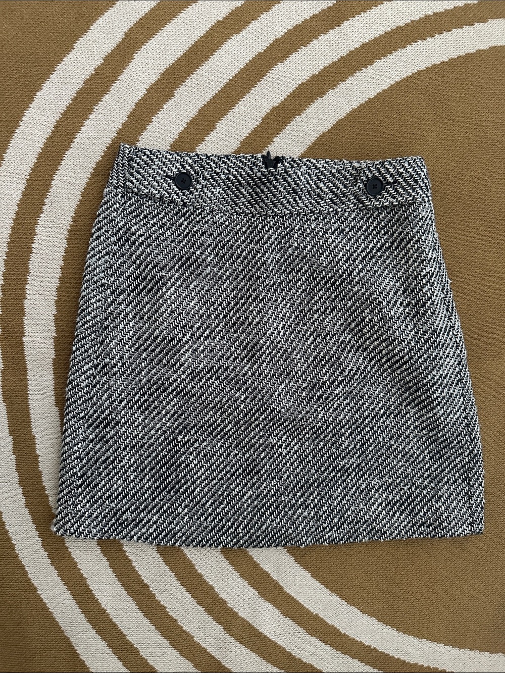 LOFT Black & White Tweed Button-Accent Mini Skirt